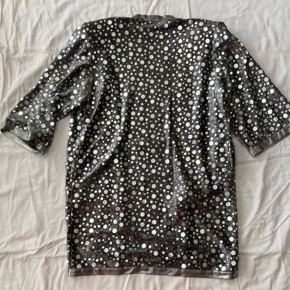 Vintage 1980s 1990s Glitzy Silver Pullover Long Duster Cardigan Disco Top Small - Picture 9 of 12